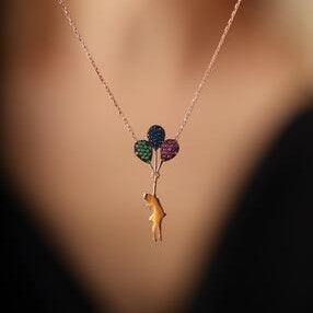 Sterling Silver Girl with a Flying Balloon Necklace