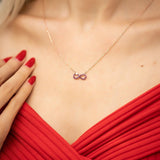 Sterling Silver Infinity Heart Necklace with Ruby CZ