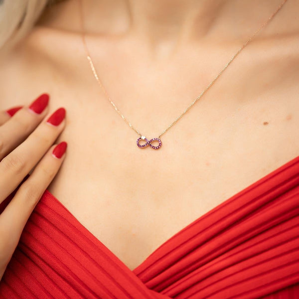 Sterling Silver Infinity Heart Necklace with Ruby CZ