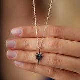 Sterling Silver North Star Zircon Italian Necklace