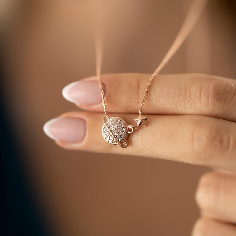 Sterling Silver Planet and Star Necklace