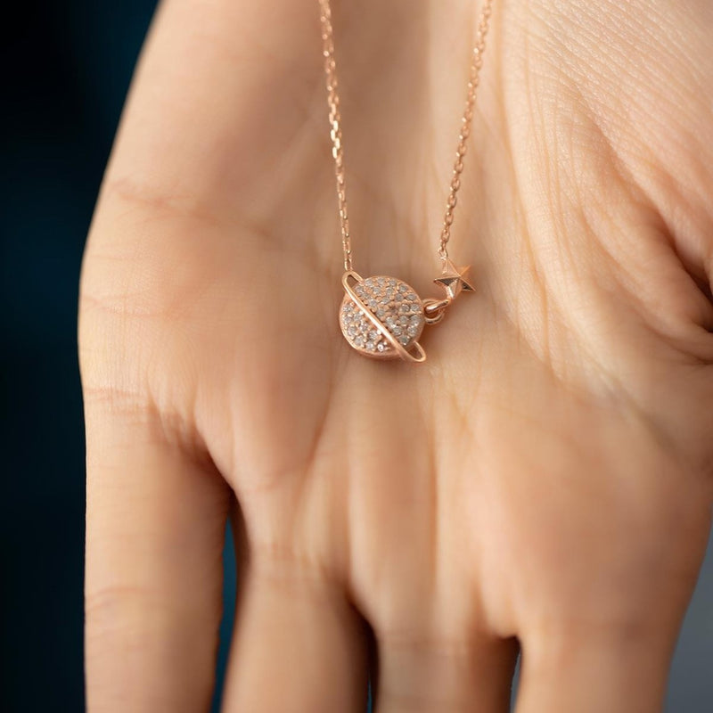 Sterling Silver Planet and Star Necklace
