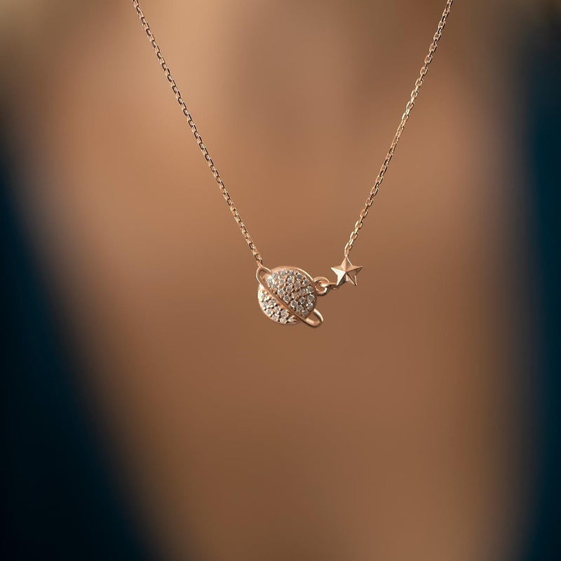 Sterling Silver Planet and Star Necklace