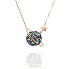 Sterling Silver Planet and Star Necklace