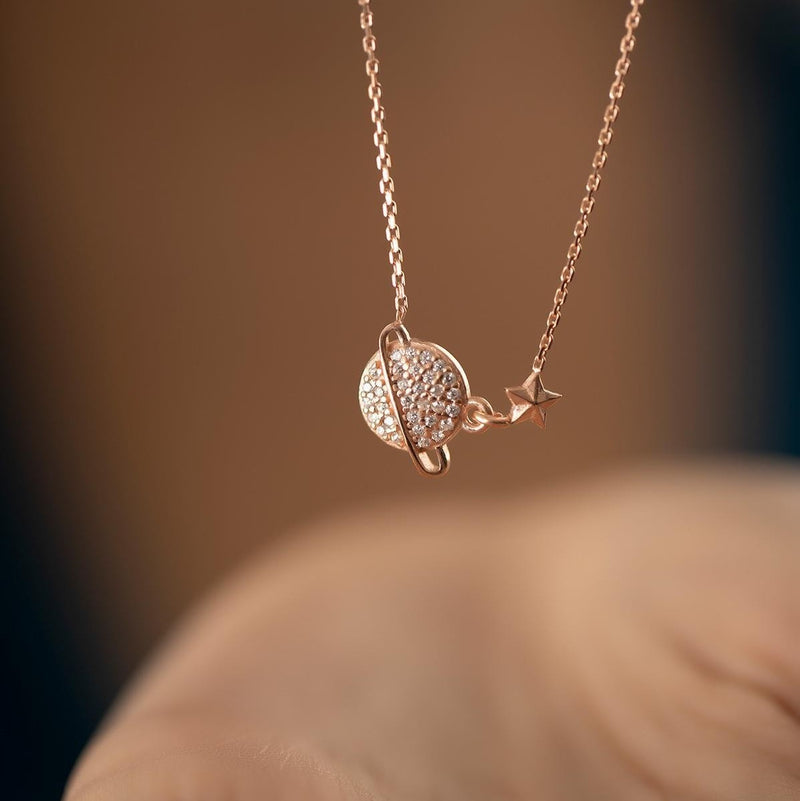 Sterling Silver Planet and Star Necklace