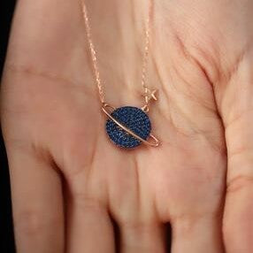 Sterling Silver Planet and Star Sapphire Necklace