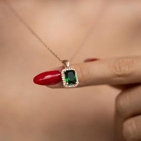Sterling Silver Square Emerald Necklace