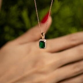 Sterling Silver Square Emerald Necklace