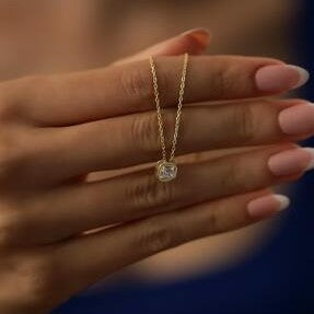 Sterling Silver Square Solitaire Necklace