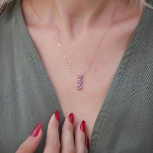 Sterling Silver Triple Circle Amethyst Necklace