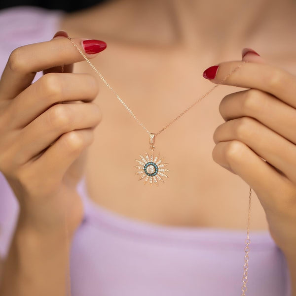 Sterling Silver Turquoise  Sun Necklace