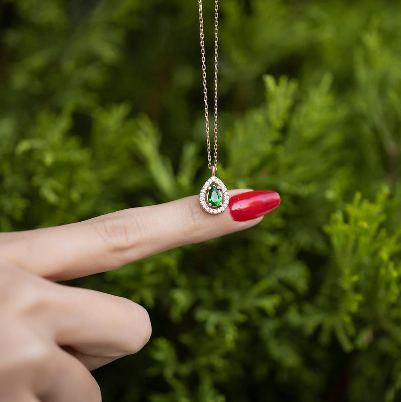 Sterling Silver Waterdrop Emerald Necklace