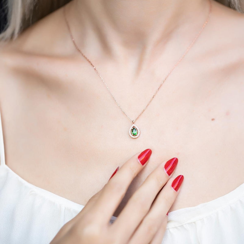 Sterling Silver Waterdrop Emerald Necklace