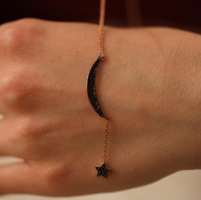 Sterling Silver Zircon Star & Crescent Necklace