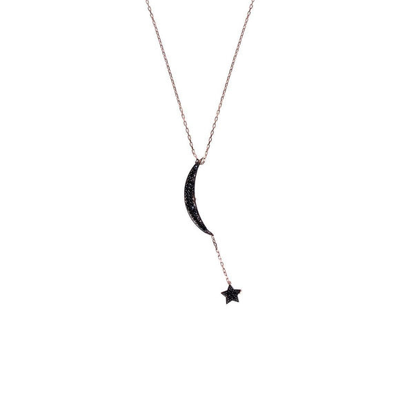 Sterling Silver Zircon Star & Crescent Necklace