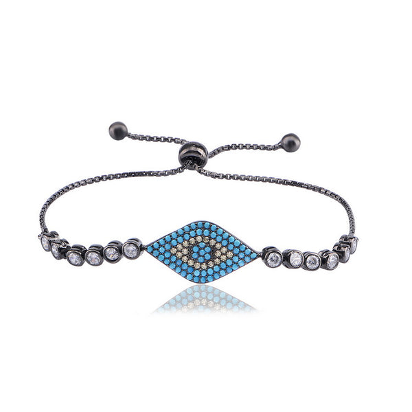 Turquoise Stone Eye Pattern Rodium Plated Elevated Silver Bracelet