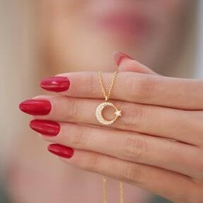 Women's Sterling Silver Star & Crescent Necklace
