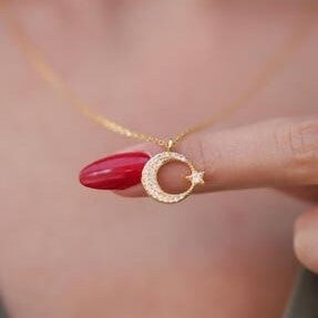 Women's Sterling Silver Star & Crescent Necklace