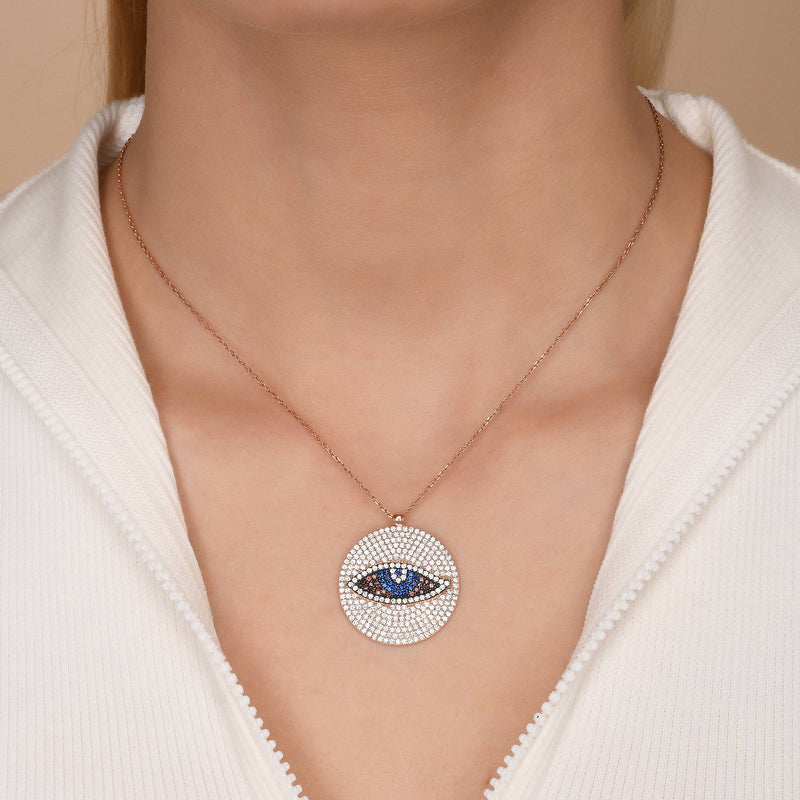 Sterling Silver Evil Eye Necklace with CZ