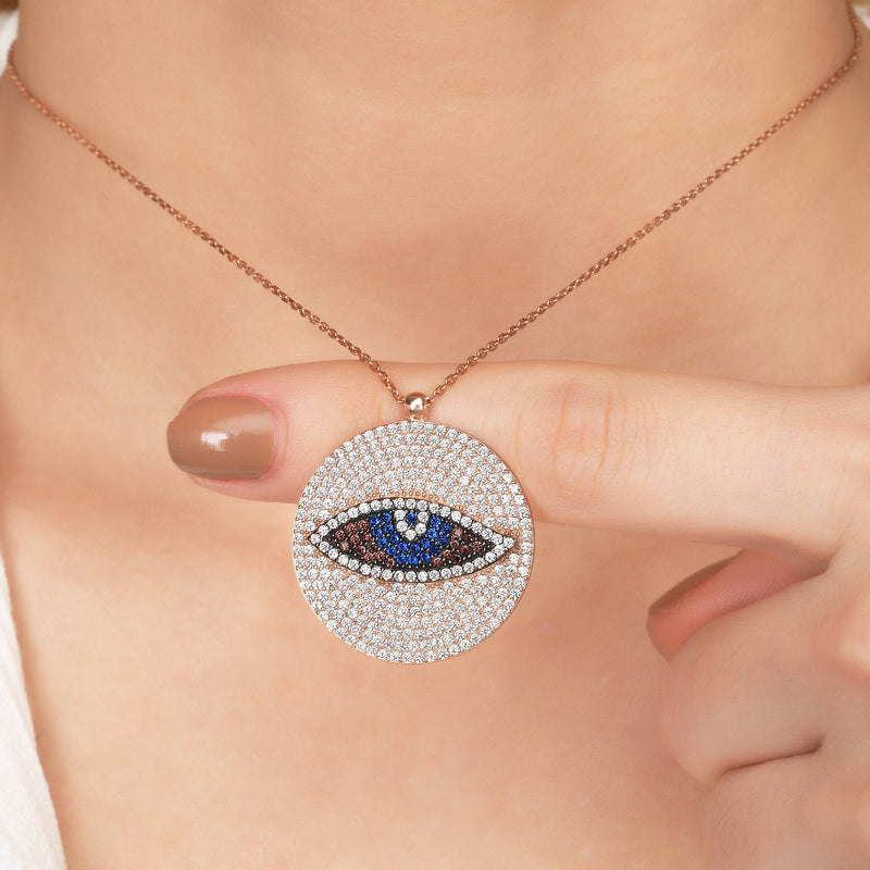 Sterling Silver Evil Eye Necklace with CZ