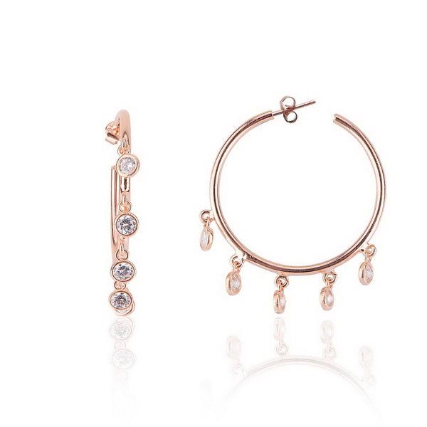 Zircon Stone Diamond Mount Rose Gold Plated Ring Stone Studded Sterling Silver Earrings