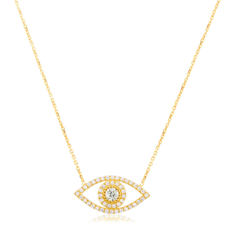 Zircon Stone Diamond Mounted Eye Pattern Gold platedPlated Sterling Silver Necklace