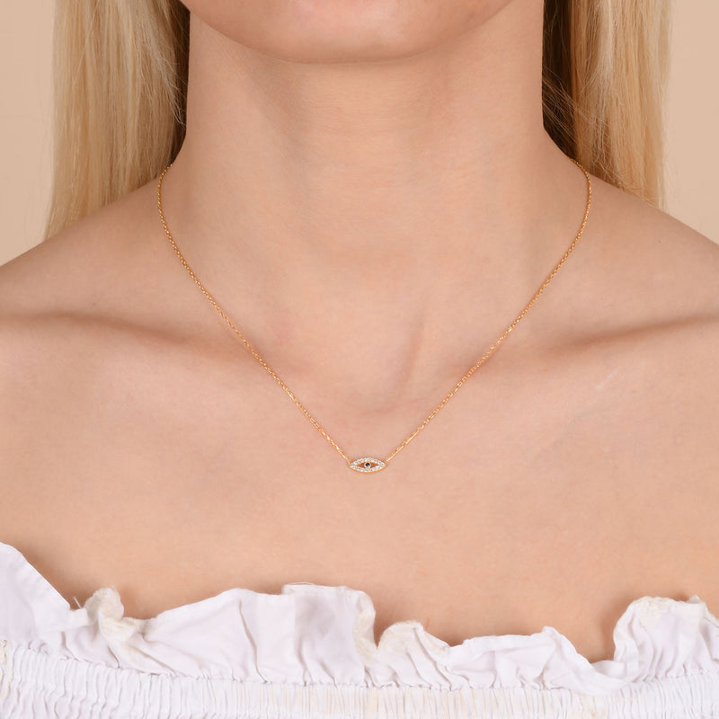 Zircon Stone Diamond Mounted Eye Pattern Gold platedPlated Sterling Silver Necklace