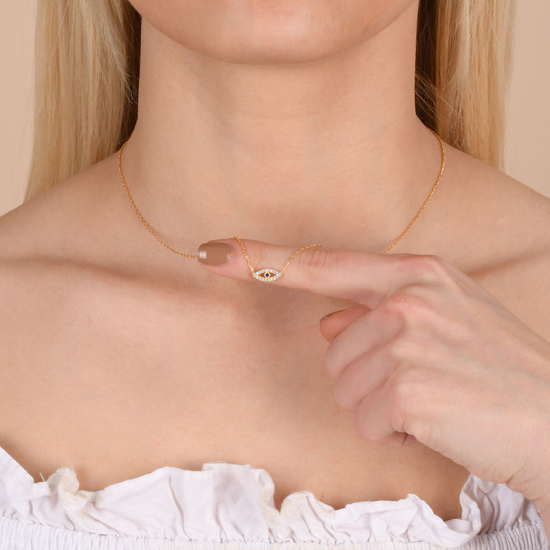 Zircon Stone Diamond Mounted Eye Pattern Gold platedPlated Sterling Silver Necklace