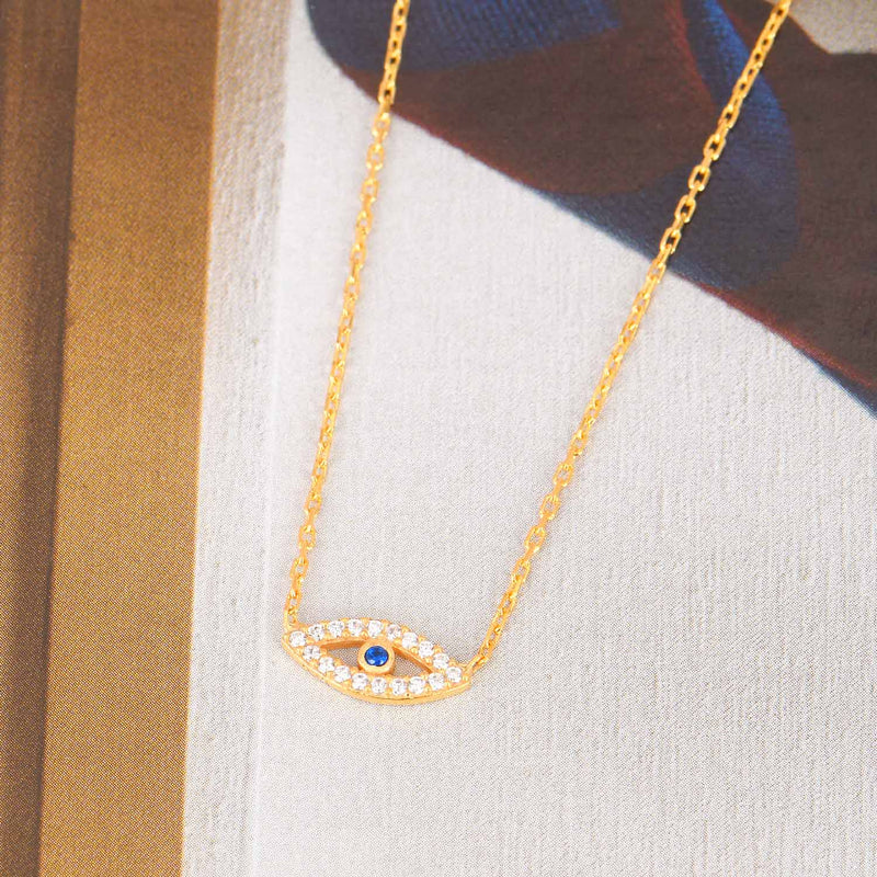 Zircon Stone Diamond Mounted Eye Pattern Gold platedPlated Sterling Silver Necklace
