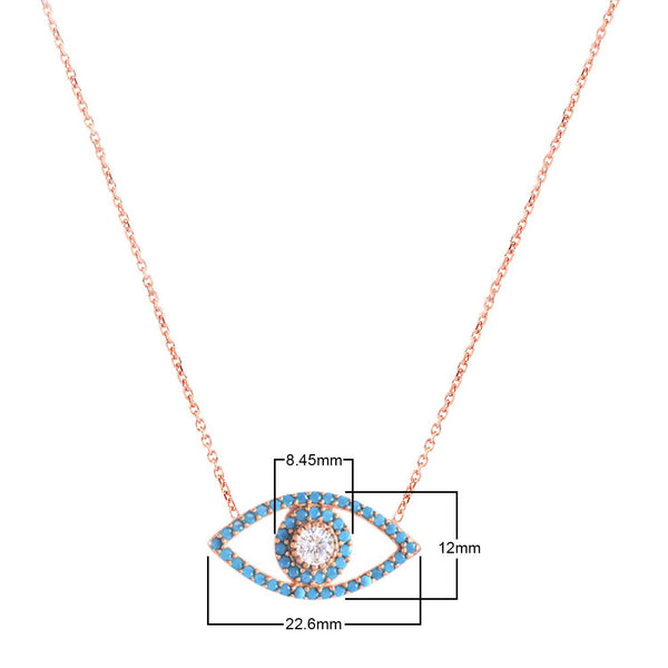 Zircon Stone Diamond Mounted Eye Pattern Rose Plated Sterling Silver Necklace