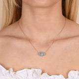 Zircon Stone Diamond Mounted Eye Pattern Rose Plated Sterling Silver Necklace