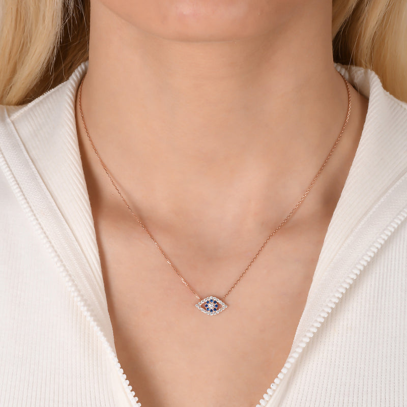 Gold Evil Eye Necklace with CZ