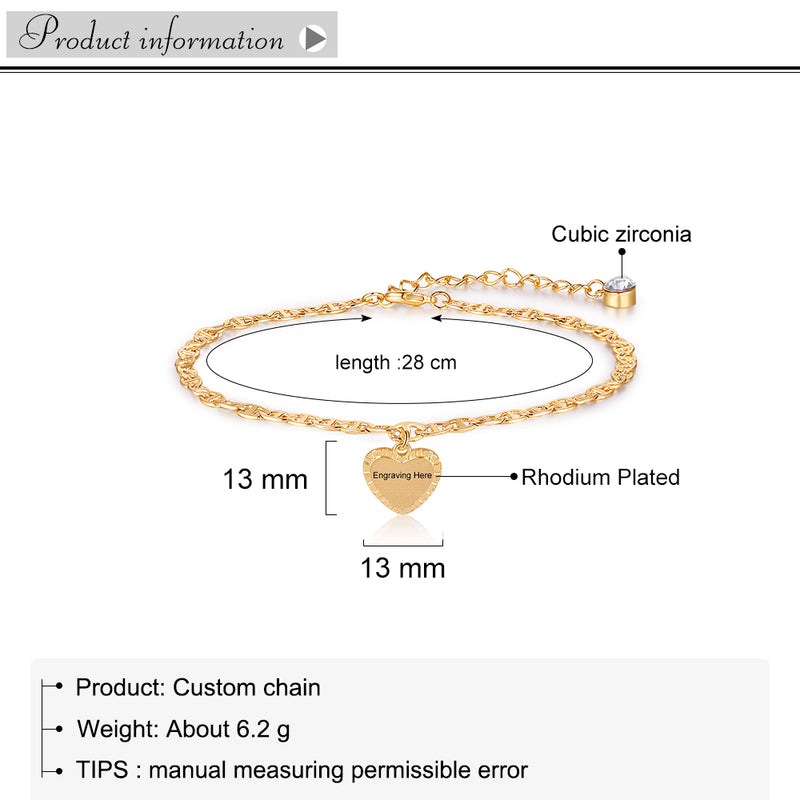 Personalized Rhodium Plated Heart Bracelet