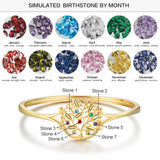 Engraved Name Family Tree Bangle Bracelet with Birthstones