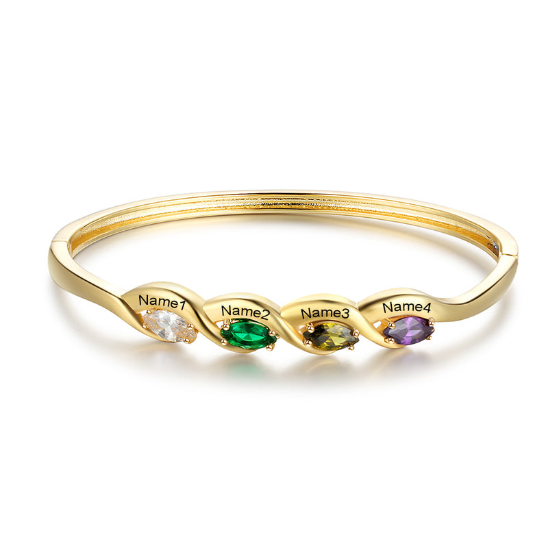 Birthstone and Engraved Gold Plated Bracelet