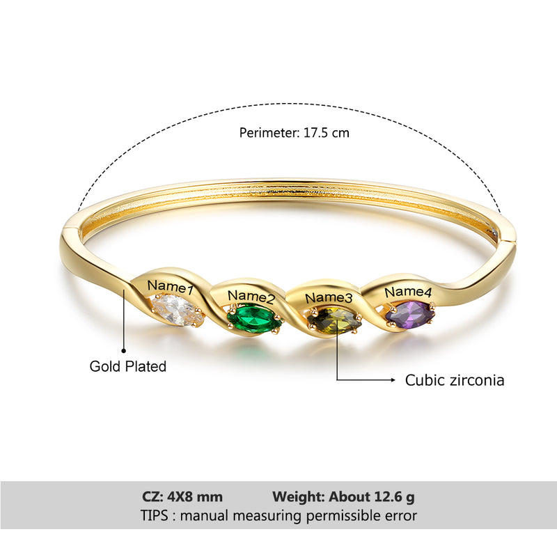 Birthstone and Engraved Gold Plated Bracelet