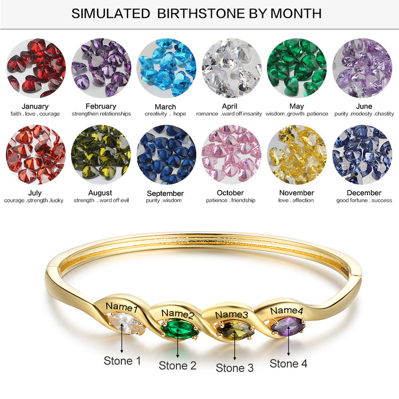 Birthstone and Engraved Gold Plated Bracelet