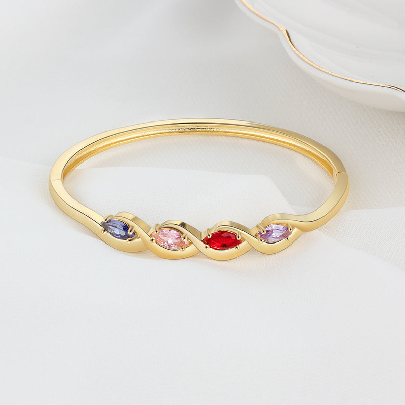 Birthstone and Engraved Gold Plated Bracelet