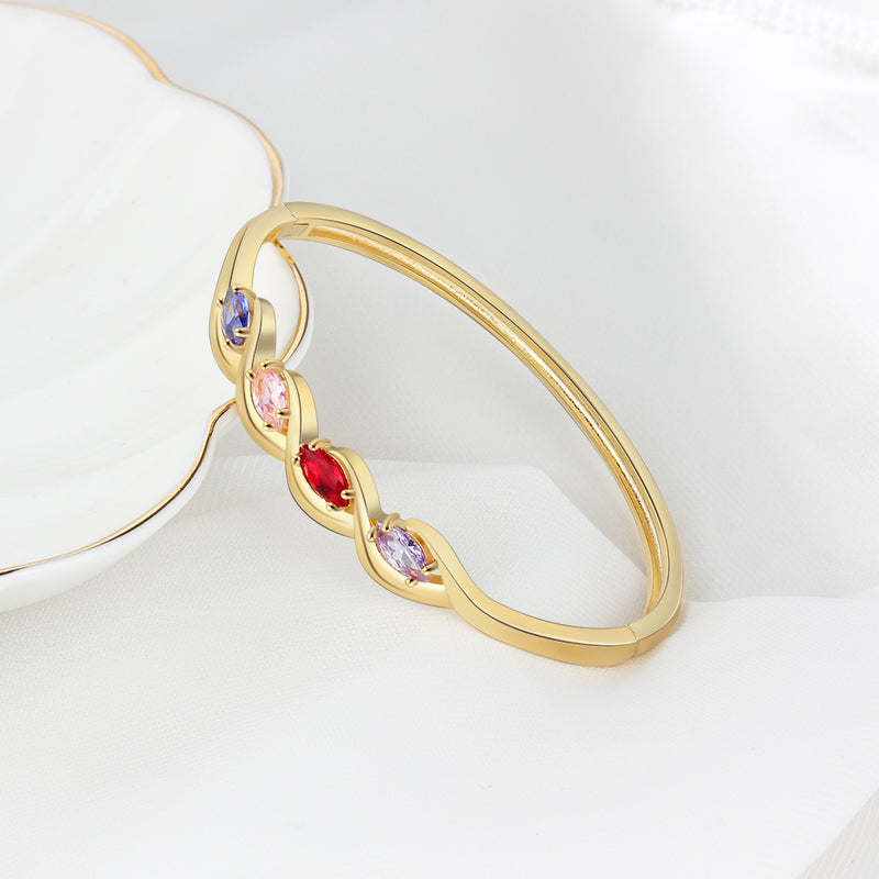 Birthstone and Engraved Gold Plated Bracelet