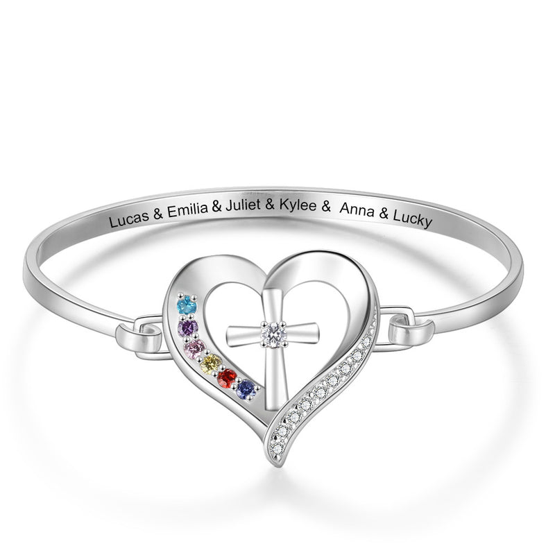 Heart Shape Bangle Bracelet with Names