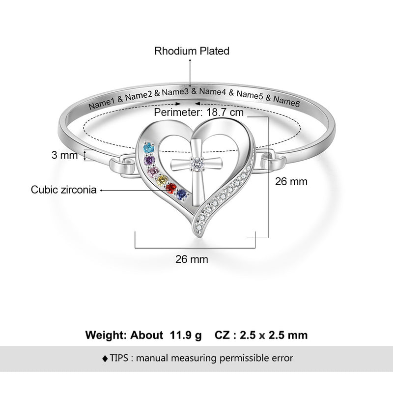 Heart Shape Bangle Bracelet with Names