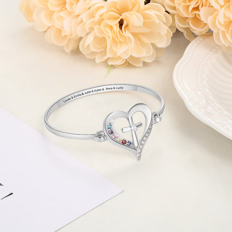 Heart Shape Bangle Bracelet with Names