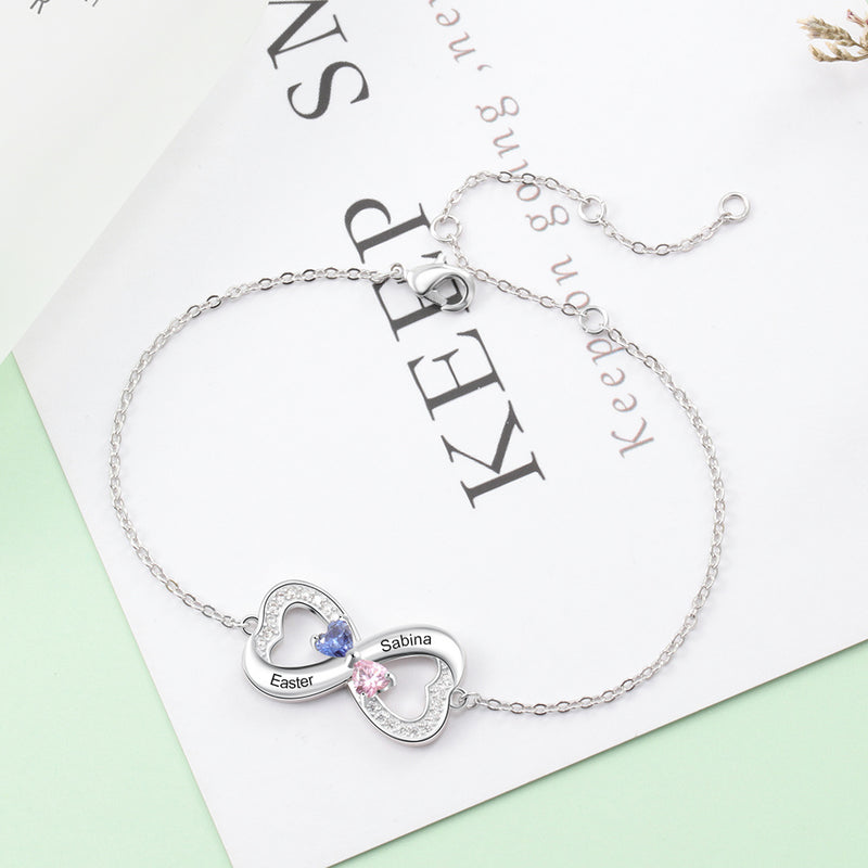 Double Heart Shape Bracelet with Personalized Names