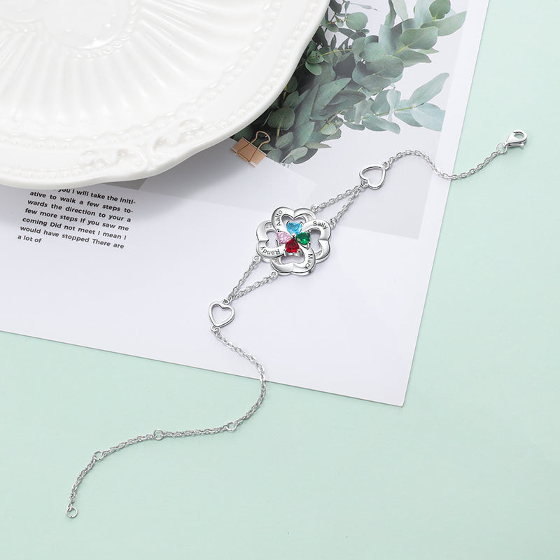 Flower Shape Cubic Zirconia Stainless Steel Bracelet