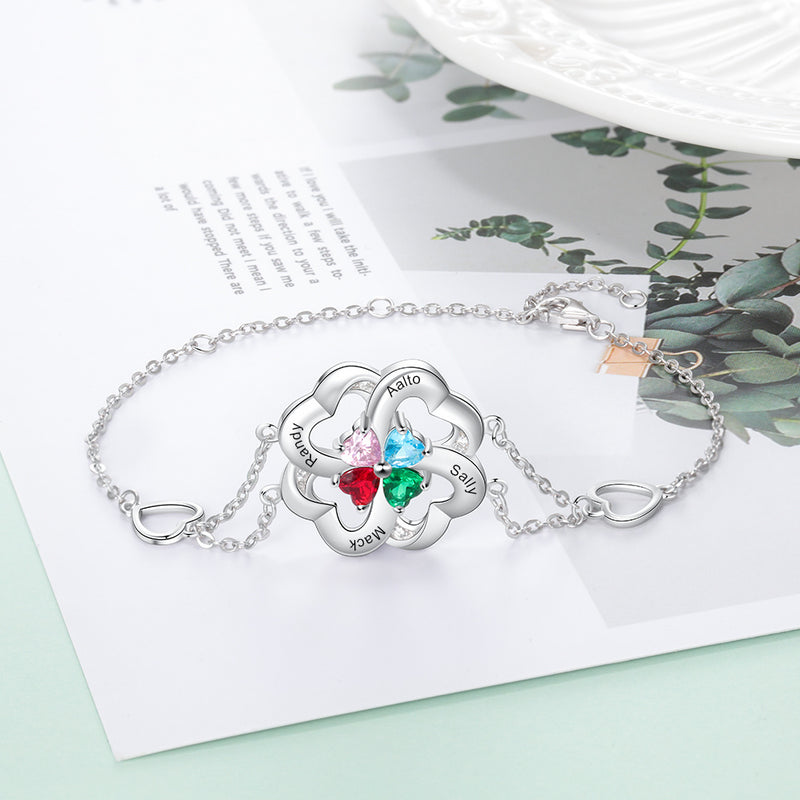Flower Shape Cubic Zirconia Stainless Steel Bracelet