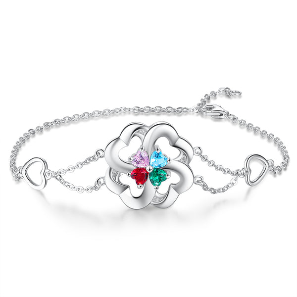 Flower Shape Cubic Zirconia Stainless Steel Bracelet
