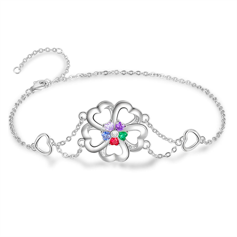 Flower Shape Cubic Zirconia Stainless Steel Bracelet