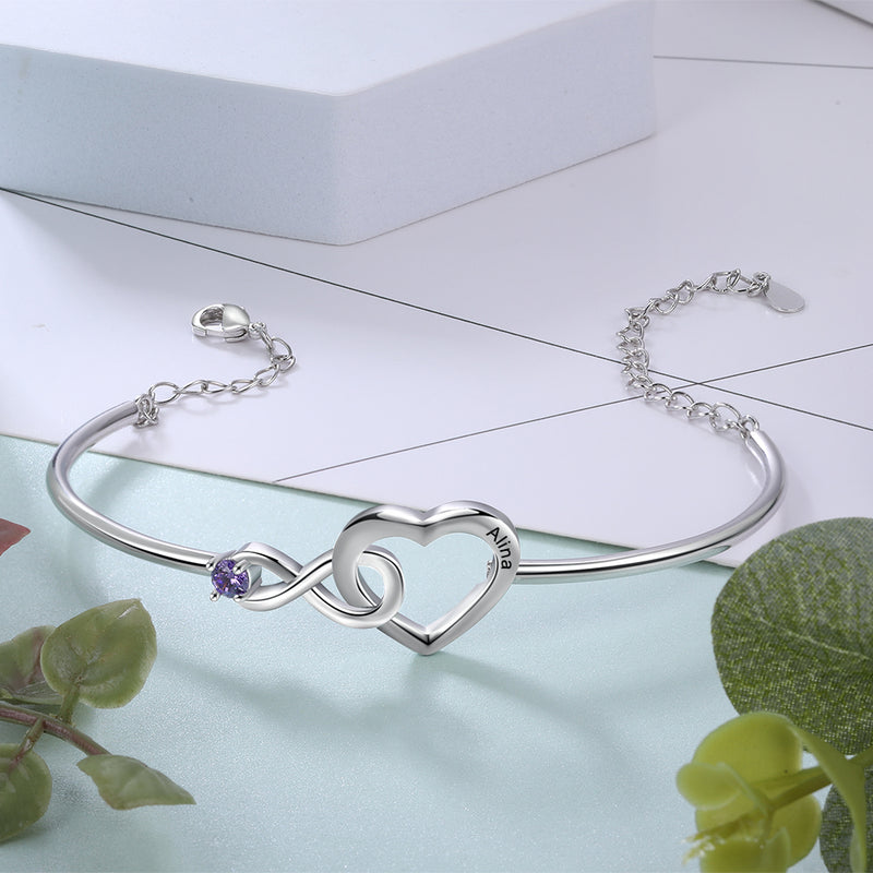Rhodium Plated Heart Bracelet