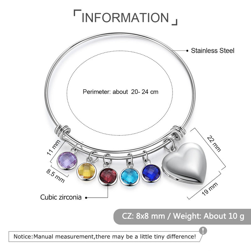Birthstone Heart Engraved Stainless Steel Bracelet