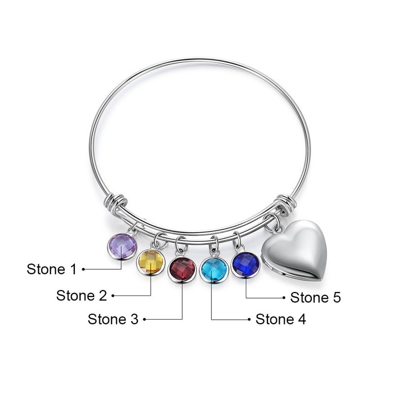 Birthstone Heart Engraved Stainless Steel Bracelet
